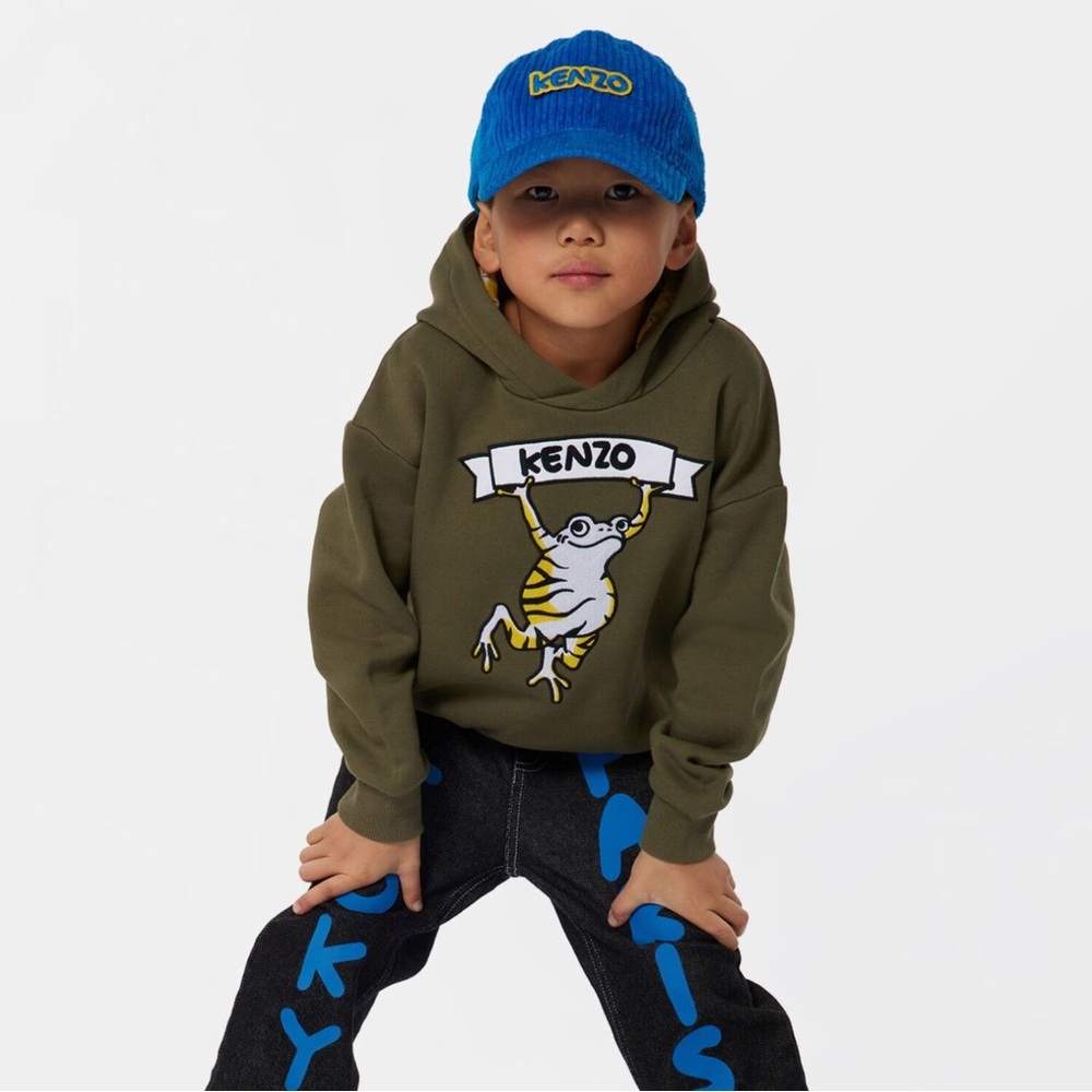 Kenzo kids designer Olive frog Hoodie